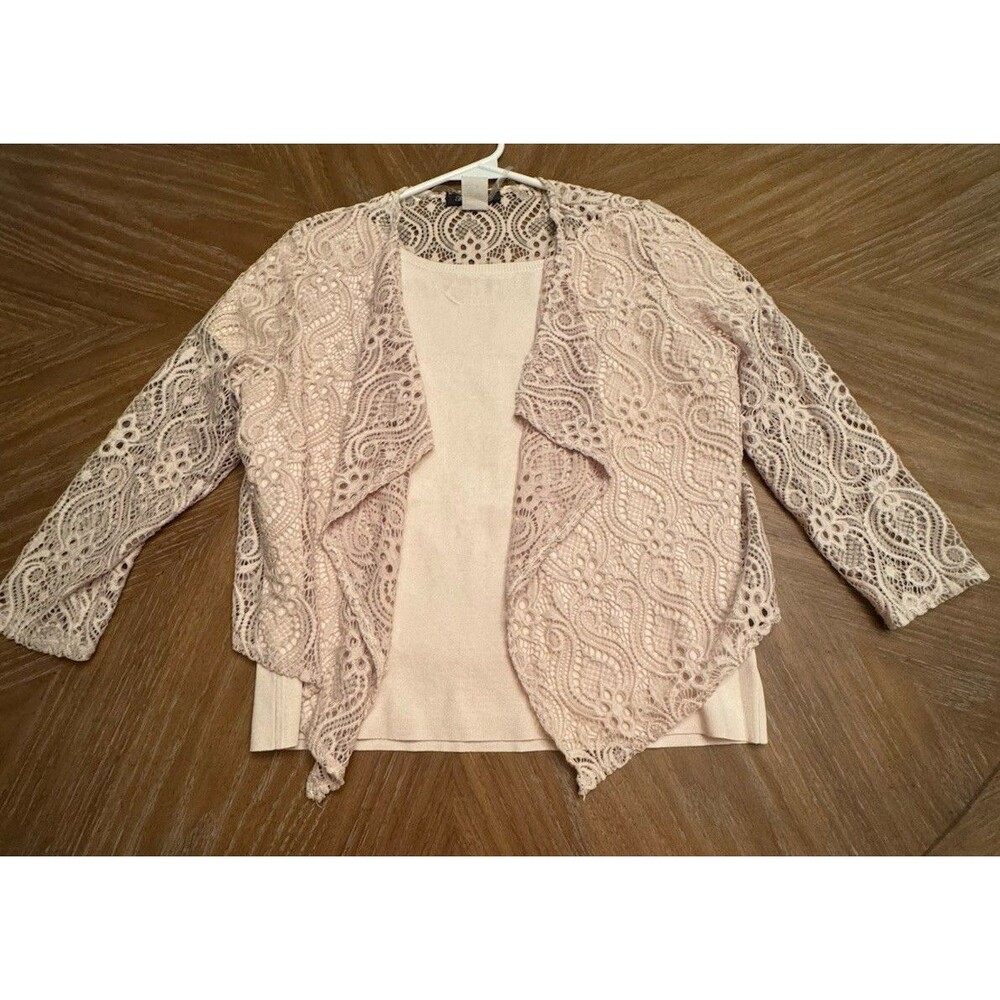 Michelle Lynn Tan Lace Bolero Shrug Jacket Medium With Worthington Large Top